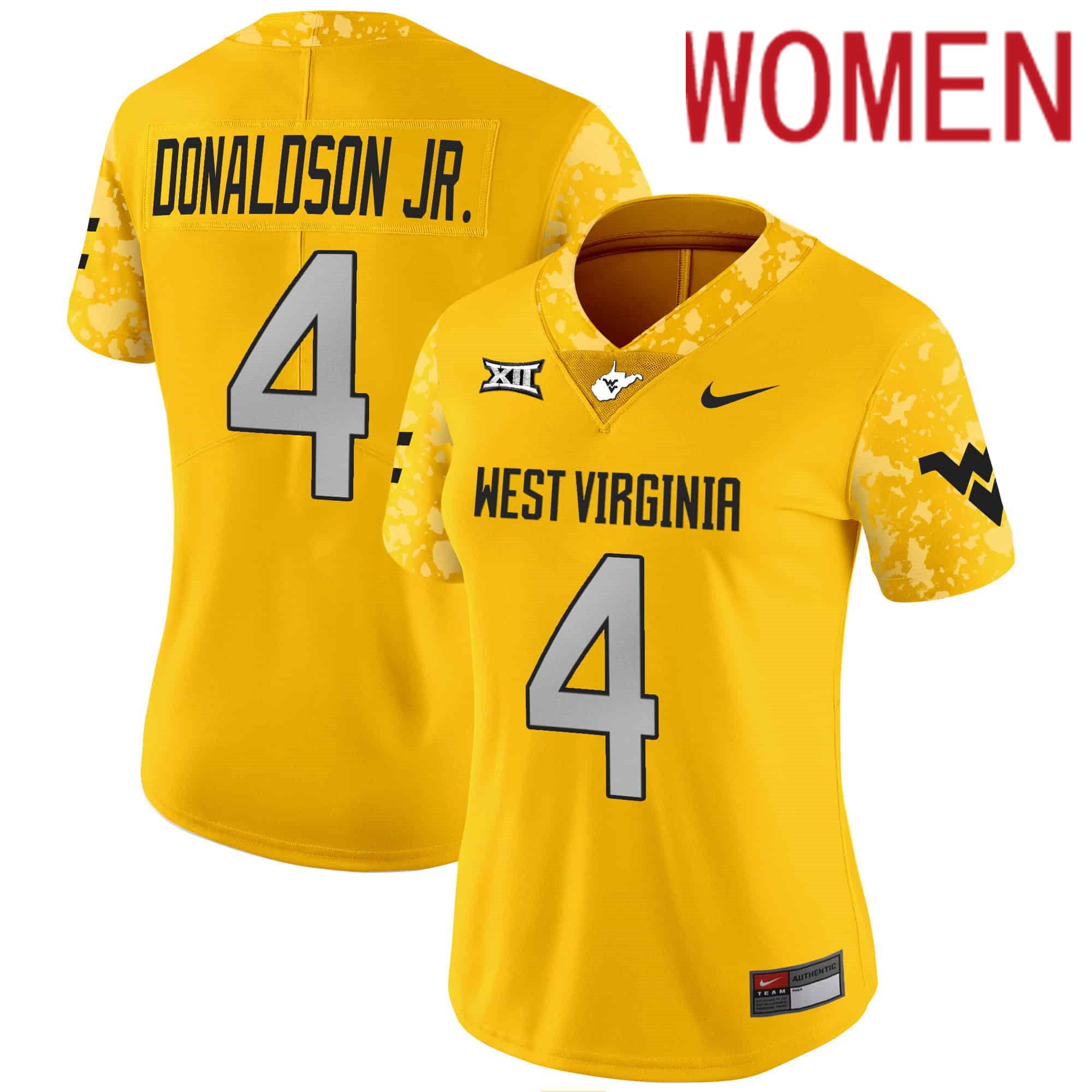 Women West Virginia Mountaineers #4 Donaldson jr Yellow 2024 Nike Vapor Limited NCAA Jersey->women nfl jersey->Women Jersey